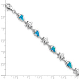 Sterling Silver Rhodium Starfish CZ/Created Opal Seashell Bracelet-WBC-QG3987-7.25