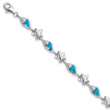 Sterling Silver Rhodium Starfish CZ/Created Opal Seashell Bracelet-WBC-QG3987-7.25