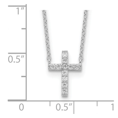 Sterling Silver Rhodium-plated CZ Cross w/2in ext. Necklace-WBC-QG4052-16