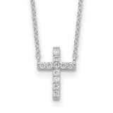 Sterling Silver Rhodium-plated CZ Cross w/2in ext. Necklace-WBC-QG4052-16
