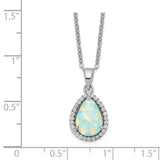 Sterling Silver Rhodium Polished Simulated Opal & CZ Necklace-WBC-QG4069OCT-18