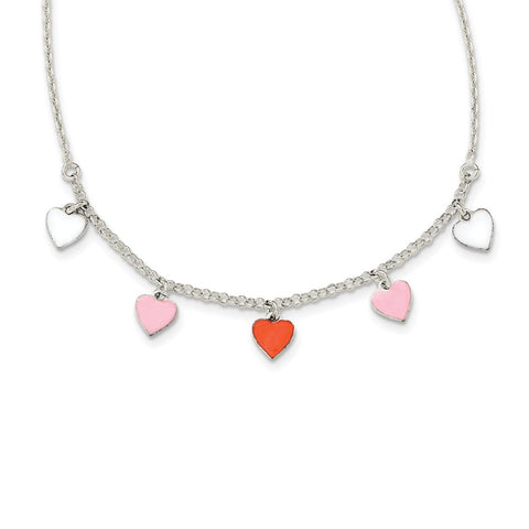 Sterling Silver Polished Enamel Heart Childs Necklace-WBC-QG4082-14