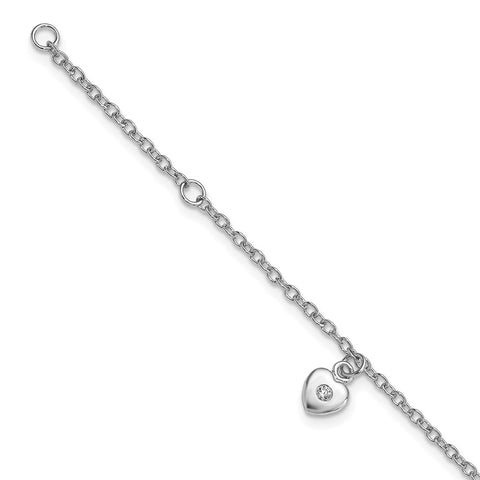 Sterling Silver Rhodium-plated CZ 5.5in Plus 1in. ext. Heart Bracelet-WBC-QG4084-5.5
