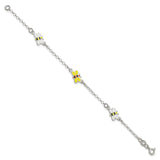 Sterling Silver Polished Children's Enameled 5in Plus 1in ext. Bee Bracelet-WBC-QG4085-6