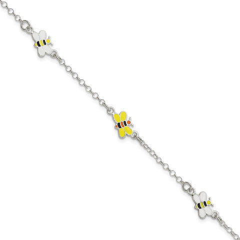 Sterling Silver Polished Children's Enameled 5in Plus 1in ext. Bee Bracelet-WBC-QG4085-6