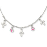 Sterling Silver Enamel CZ Cross and Angels Childs Necklace-WBC-QG4092-14