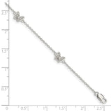 Sterling Silver Polished CZ Butterfly 6in Plus 1in ext. Bracelet-WBC-QG4098-6
