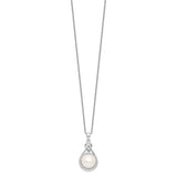 Sterling Silver Rhodium-plated 10-11mm White FWC Pearl CZ Necklace-WBC-QG4101-17