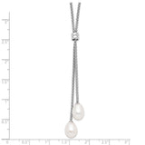 Sterling Silver Rhodium Bead 7-8mm White FWC Pearl Necklace-WBC-QG4137-16