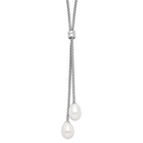 Sterling Silver Rhodium Bead 7-8mm White FWC Pearl Necklace-WBC-QG4137-16