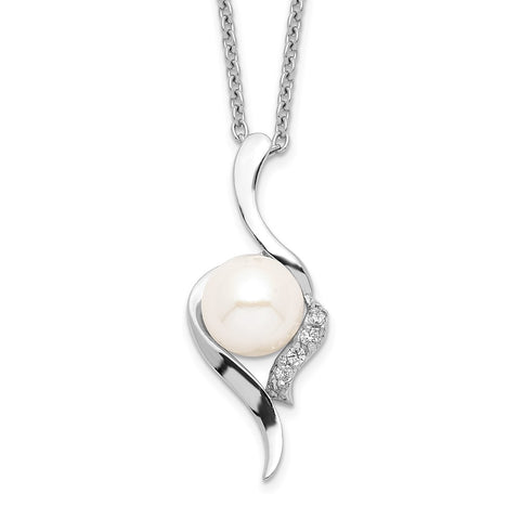 Sterling Silver Rhodium-plated 6-7mm White FWC Pearl CZ Necklace-WBC-QG4140-17