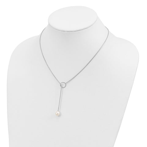 Sterling Silver Rhodium-plated 7-8mm White FWC Pearl Toggle Necklace-WBC-QG4145-19.5
