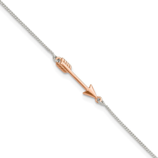Sterling Silver Rose-tone Polished Arrow 9in Plus 1in Ext Anklet-WBC-QG4189-9