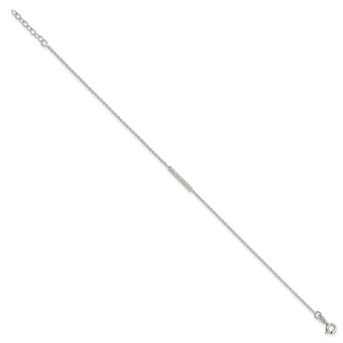 Sterling Silver Polished CZ Bar 9in Plus 1in Ext. Anklet-WBC-QG4191-9
