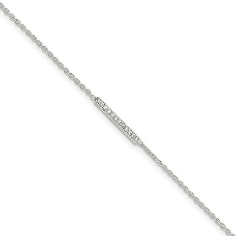 Sterling Silver Polished CZ Bar 9in Plus 1in Ext. Anklet-WBC-QG4191-9