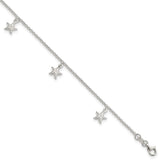Sterling Silver Starfish Dangles 9 inch Plus 1 inch Ext. Anklet-WBC-QG4192-9