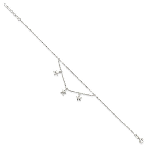 Sterling Silver Polished 2-Strand Starfish 9in Plus 1in Ext Anklet-WBC-QG4193-9