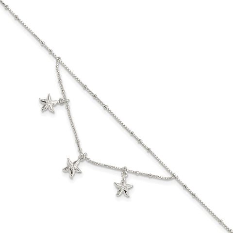 Sterling Silver Polished 2-Strand Starfish 9in Plus 1in Ext Anklet-WBC-QG4193-9