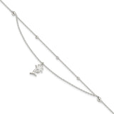 Sterling Silver Polished 2-Strand Palm Tree 9in Plus 1in Ext Anklet-WBC-QG4194-9