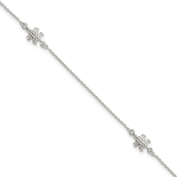 Sterling Silver Turtle 9 inch Plus 1 inch Ext. Anklet-WBC-QG4206-9