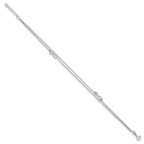 Sterling Silver Rhodium-plated 2-Strand 9in Plus 1in ext. Infinity Anklet-WBC-QG4209-9