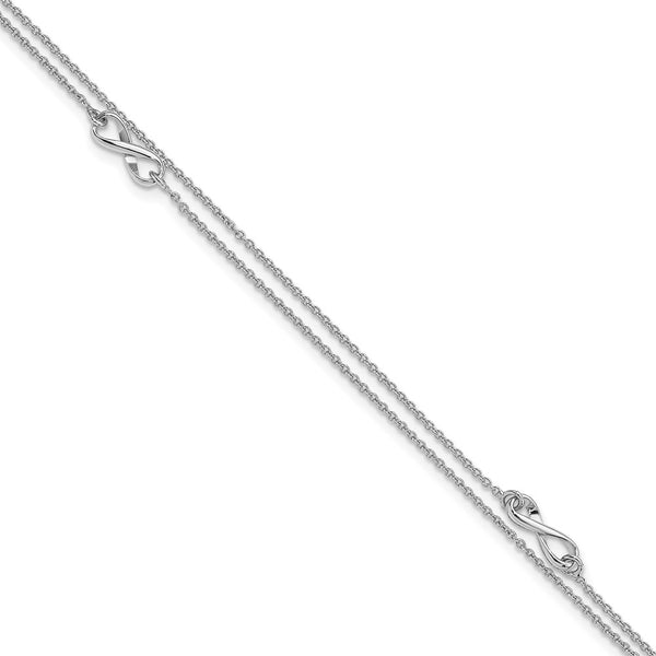 Sterling Silver Rhodium-plated 2-Strand 9in Plus 1in ext. Infinity Anklet-WBC-QG4209-9