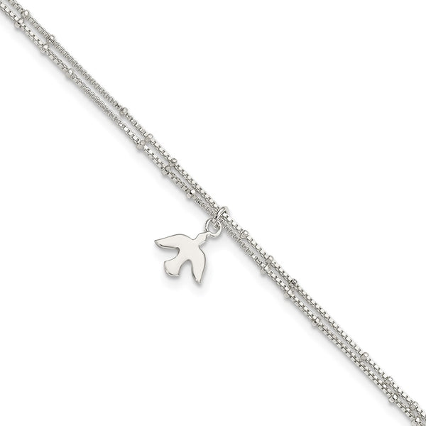 Sterling Silver Polished 2-Strand Dove 9in Plus1in Ext Anklet-WBC-QG4213-9