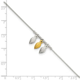 Sterling Silver Gold-tone Polished Feather 9in w/1in ext Anklet-WBC-QG4216-9