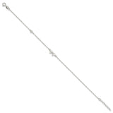 Sterling Silver Polished CZ Bow 9in Plus 1in Ext. Anklet-WBC-QG4218-9