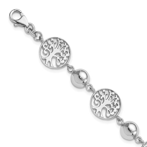 Sterling Silver Rhod-plated Round Tree and Circle w/1in ext. Bracelet-WBC-QG4236-7