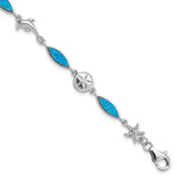 Sterling Silver Rhodium-plated Lab Created Opal Sea Life Bracelet-WBC-QG4237-7