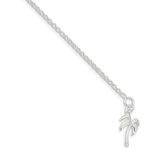 Sterling Silver 10inch Solid Polished Palm Tree Anklet-WBC-QG426-10