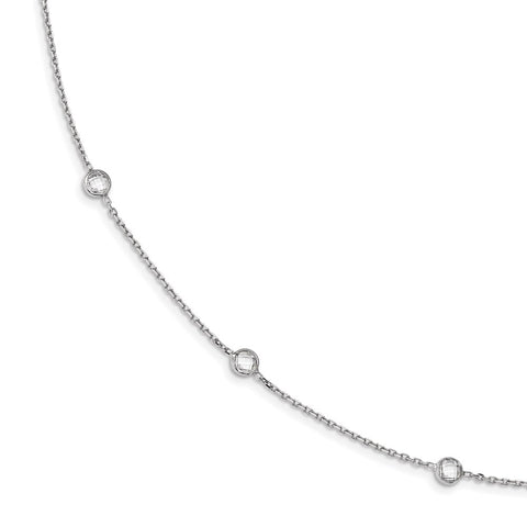Sterling Silver Rhodium-plated 9-Station CZ Polished Necklace-WBC-QG4283-18
