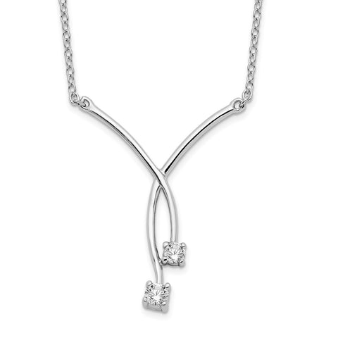 Sterling Silver Rhodium-plated CZ Necklace-WBC-QG4296-18