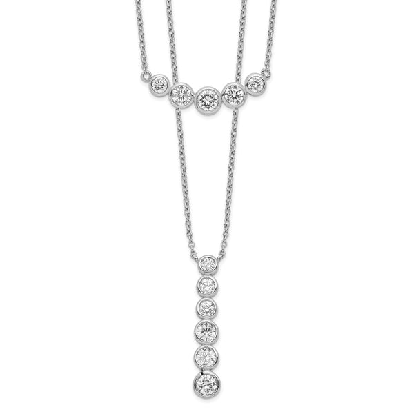Sterling Silver Rhodium-plated Double Strand CZ Necklace-WBC-QG4305-16