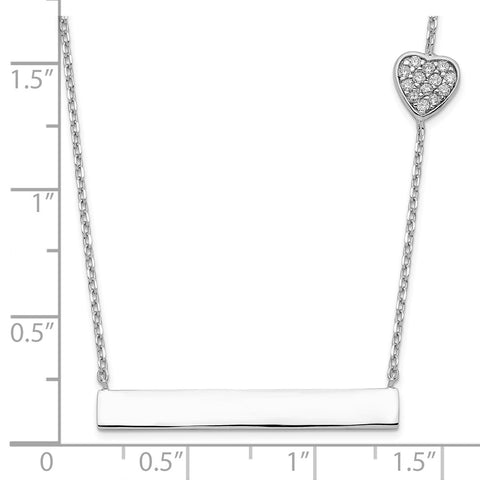 Sterling Silver Rhodium-plated CZ Heart w/2in ext. Bar Necklace-WBC-QG4357-16