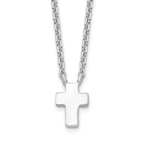 Sterling Silver Rhodium-plated w/2in ext. Polished Cross Necklace-WBC-QG4401-15
