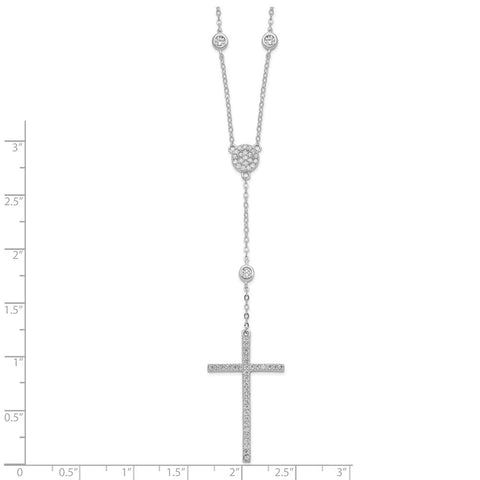 Sterling Silver Rhodium-plated CZ Cross Drop Necklace-WBC-QG4402-18