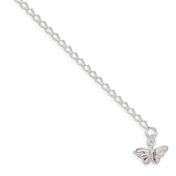 Sterling Silver 10inch Solid Polished Butterfly Anklet-WBC-QG441-10