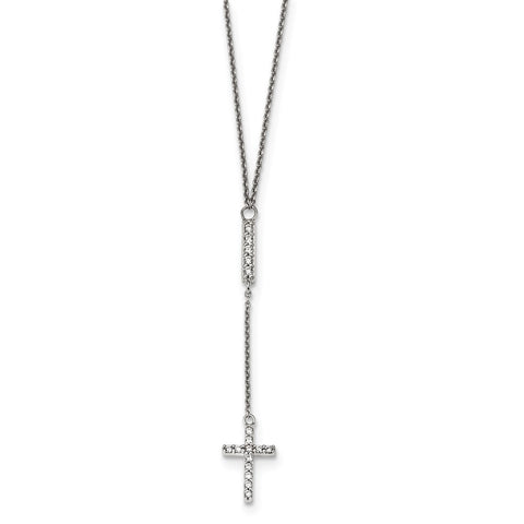Sterling Silver CZ 16in Cross Necklace-WBC-QG4414-16