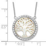 Sterling Silver Rhodium-plated MOP Tree w/CZ w/2in ext. Necklace-WBC-QG4464-16