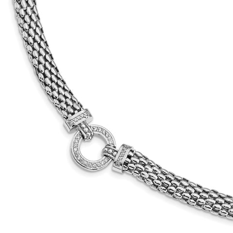 Sterling Silver Rhodium-plated Polished CZ Mesh 17.75in Necklace-WBC-QG4505-17.75