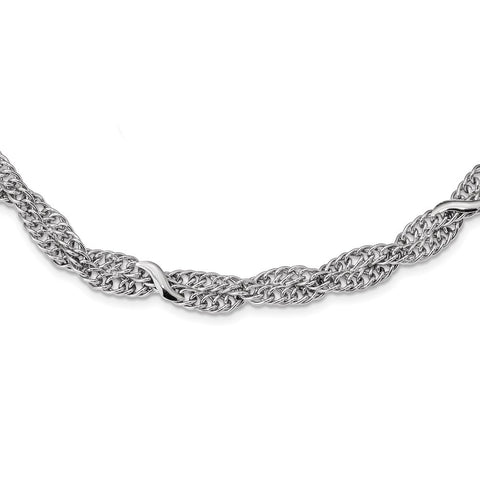 Sterling Silver Rhodium-Plated Double Twisted Cable 2in ext. Necklace-WBC-QG4516-17