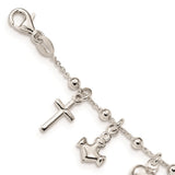 Sterling Silver Polished w/1in ext Cross Heart Anchor Bracelet-WBC-QG4568-6