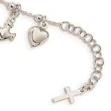 Sterling Silver Polished w/1in ext Cross Heart Anchor Bracelet-WBC-QG4568-6