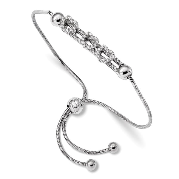 Sterling Silver Rhodium-plated CZ Sliding Hearts Adjustable Bracelet-WBC-QG4573