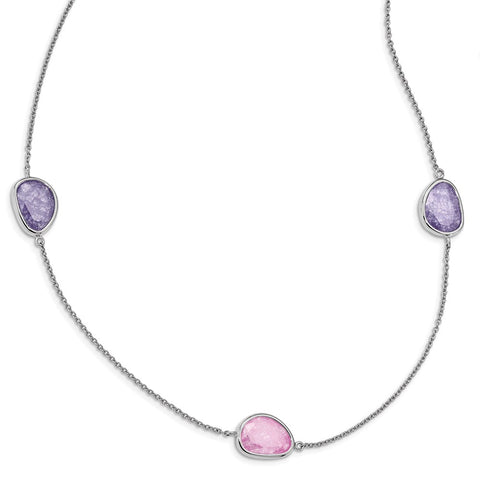 Sterling Silver Rhodium-plated Purple/Pink Ice CZ 9-Station Necklace-WBC-QG4630-36