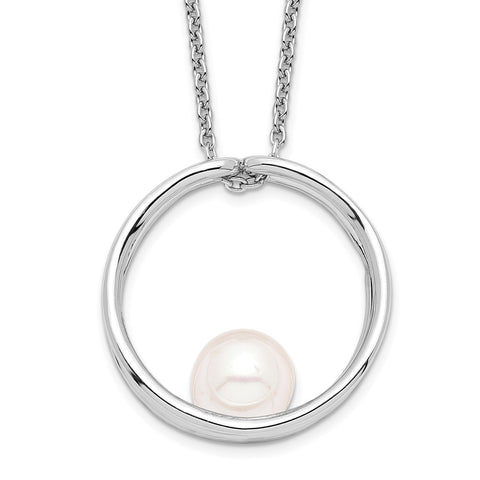 Sterling Silver RH 7-8mm White Round FWC Pearl Necklace-WBC-QG4642-18