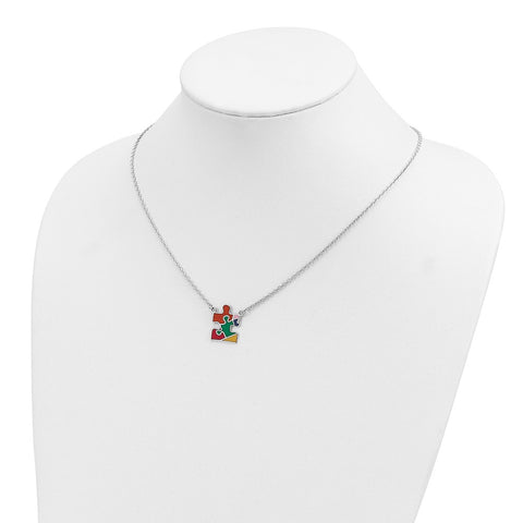 Sterling Silver Rhod-plated Enameled Autism Puzzle Piece Necklace-WBC-QG4676-18