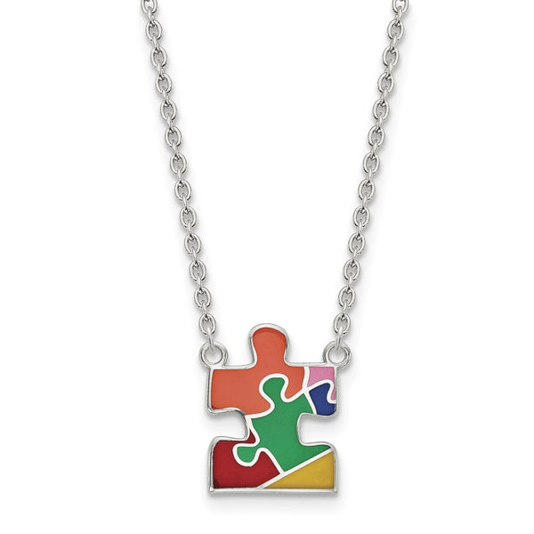 Sterling Silver Rhod-plated Enameled Autism Puzzle Piece Necklace-WBC-QG4676-18